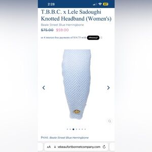 BNWT Lele Sadoughi x T.B.B.C Knotted Herringbone Headband, Beale Street Blue $75